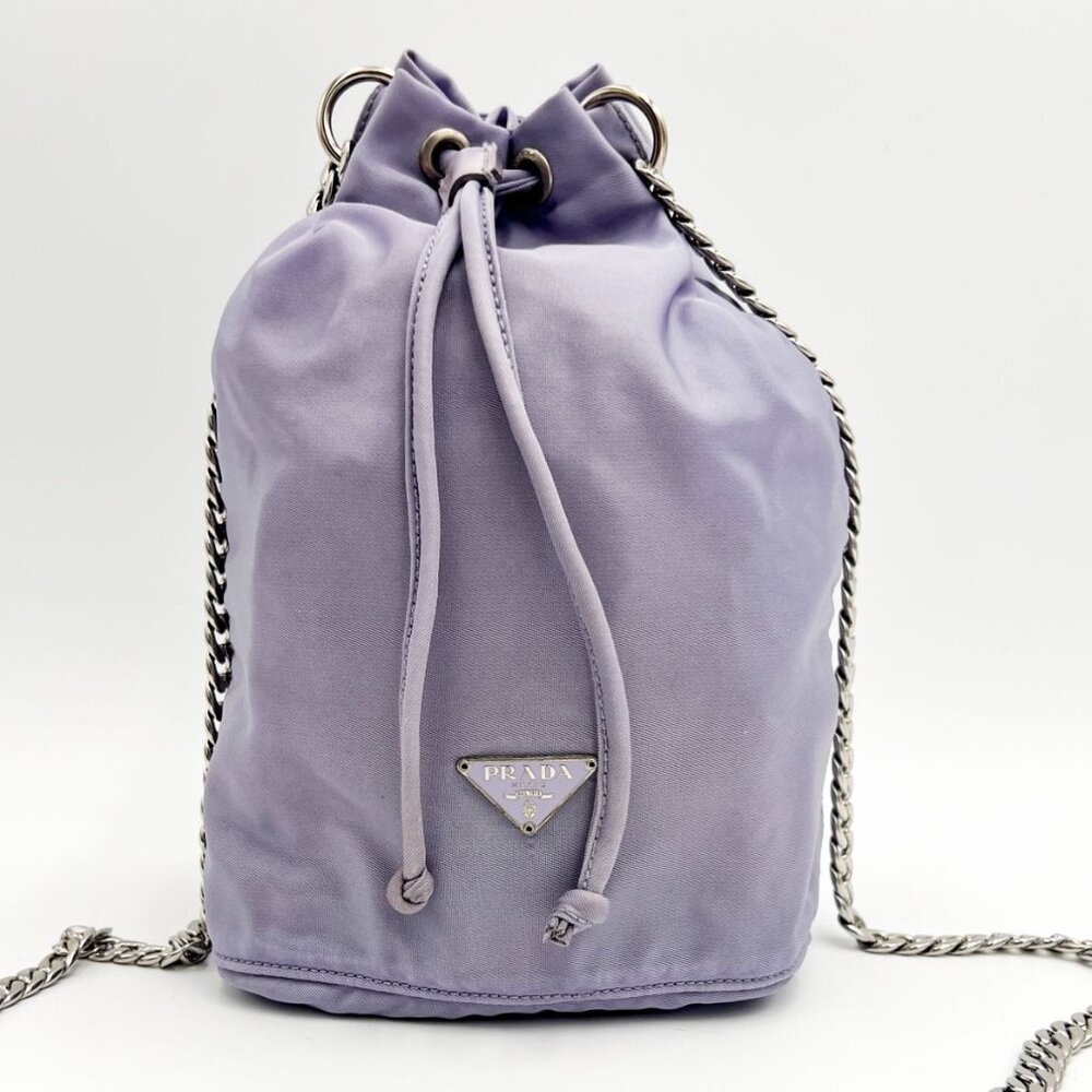 Prada Bucket Drawstring Pouch HandBag Nylon Vintage Purple Crossbody
